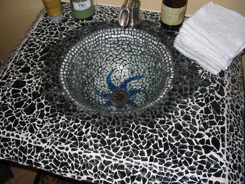 Shambala Day Spa black glass mosaic sink